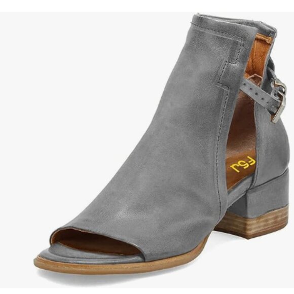 FSJ Grey Women Peep Open Toe Sandals Boot Cut Out Buckle Ankle Bootie - Picture 1 of 8